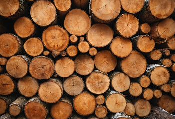 A close-up of stacked logs showcases the natural beauty and versatility of wood, perfect for construction, lumber, forestry, or environmental themes.