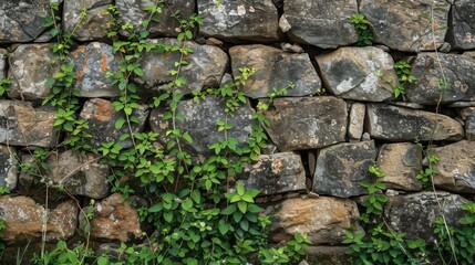  extremly old stone wall with green plants