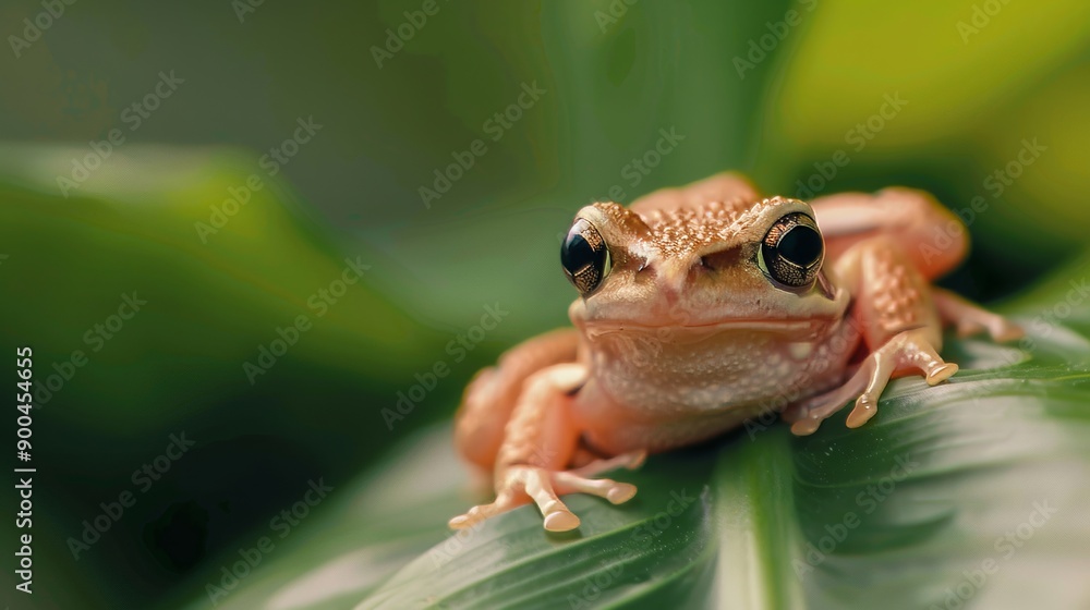 Poster macro shot of a tiny frog on a leaf.