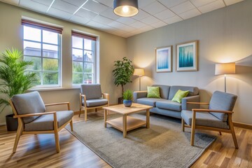 A calm and serene counseling room environment conveys empathy and trust, emphasizing the significance of mental health support and effective therapeutic communication.