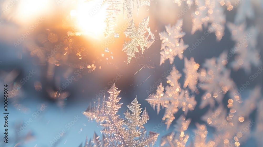 Poster macro shot of frost on a window pane.