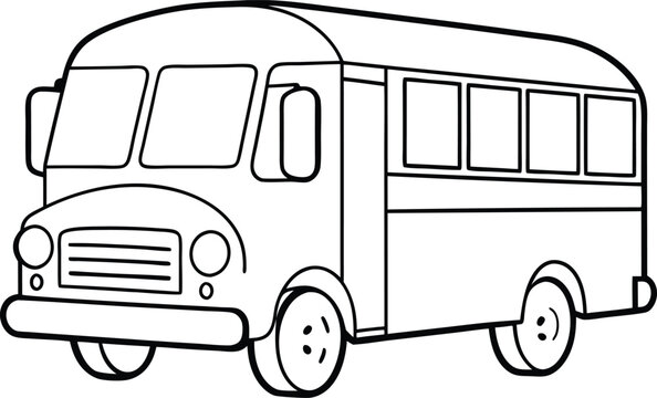 recommend clip art: Cartoon school bus depicted in a line art illustration.