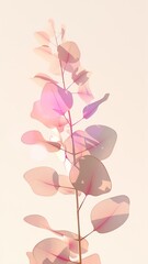 Fototapeta premium A delicate pink flower with translucent petals stands on its stem against a white background. Generated AI