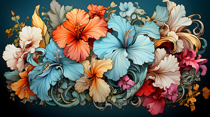 Fototapeta premium Floral and Butterfly Pattern - Seamless Summer Design with Nature Elements, graphic illustration