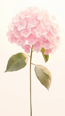 A delicate pink flower with translucent petals stands on its stem against a white background.  Generated AI