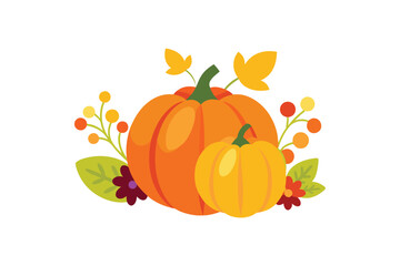 Autumn Pumpkins and Seasonal Flowers Vector illustration.