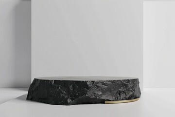 Minimal style Luxury mockup for product presentation. black stone podium on white background with generative ai