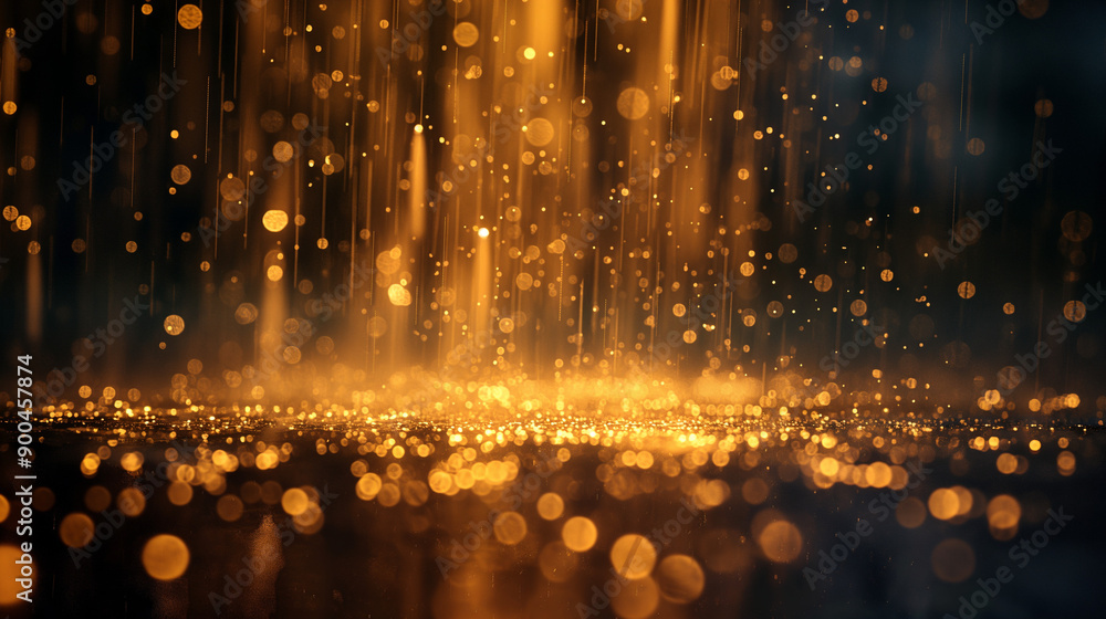 Poster rain pouring down, creating a shimmering pathway on a wet surface. the rain droplets are captured in
