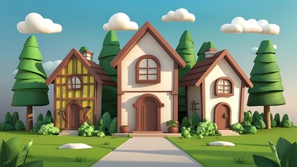 3d village house background
