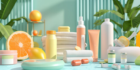 New Year, New You Sale: An image featuring fitness equipment, health products, and self-care items arranged in a rejuvenating spa-like setting, inspiring customers to start the new year afresh.