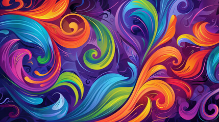 Obraz premium A mesmerizing vector illustration depicting the essence of fire with swirling colors and patterns, set against an abstract background with shades of purple, blue, orange, red, and yellow-green. This v