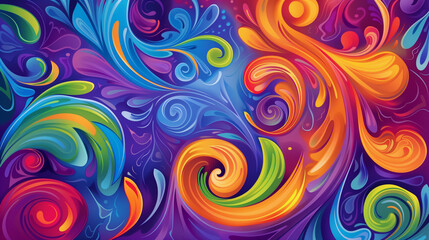 A mesmerizing vector illustration depicting the essence of fire with swirling colors and patterns, set against an abstract background with shades of purple, blue, orange, red, and yellow-green. This v