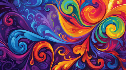 A mesmerizing vector illustration depicting the essence of fire with swirling colors and patterns, set against an abstract background with shades of purple, blue, orange, red, and yellow-green. This v