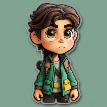 recommend clip art: Cartoon Boy Character with Green Jacket and Backpack