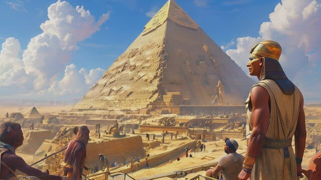 Pharaoh oversees the construction of the pyramids thousands of years ago