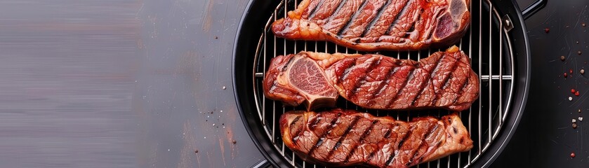 Juicy dry aged steak, grilling scene, flat design illustration