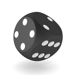 Black die on white background. Isolated 3D illustration