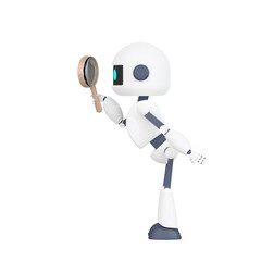 3DCG｜可愛いポーズで虫眼鏡を覗く人型ロボット