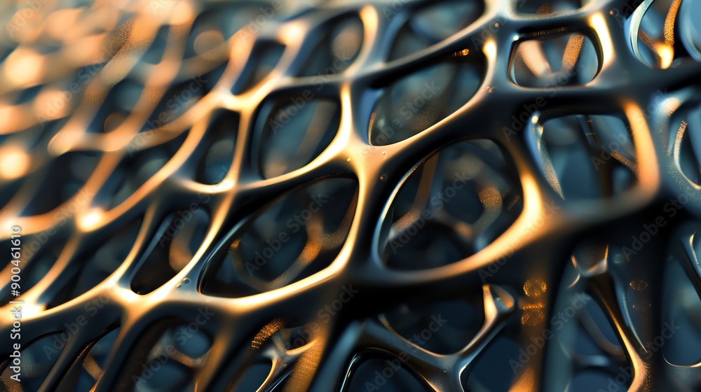 Poster a macro close-up of a shiny metallic mesh pattern.