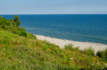 dunes covered with green plants, a slope above the beach on the Baltic Sea, Central Europe