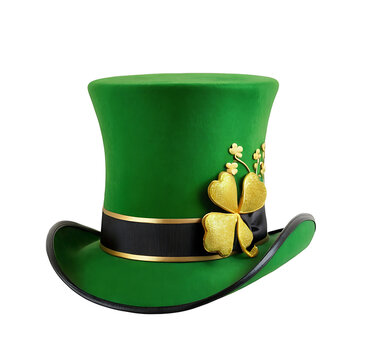 A classic green leprechaun top hat with gold buckle and shamrock, perfect for St. Patrick's Day celebrations, parties, or Irish-themed events.