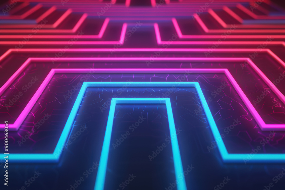 Poster futuristic neon lights abstract background with vibrant colors and geometric patterns creating an el