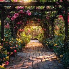 Obraz premium Tranquil Garden Oasis Bursting with Colorful Flowers