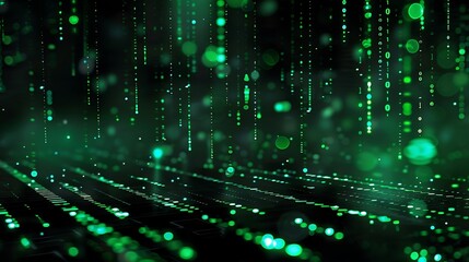 Obraz premium Matrix-style falling green code on a black background 