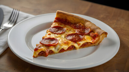  slice of pepperoni pizza, with a crispy crust and gooey cheese