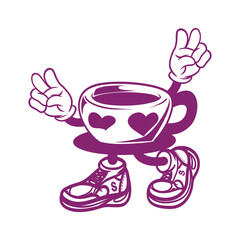 Line art Vector coffee mug mascot cartoon illustration