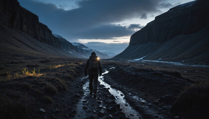 Tundra Wanders in Rainy Winter: The Trailblazer's Passage Immersed in Landslide