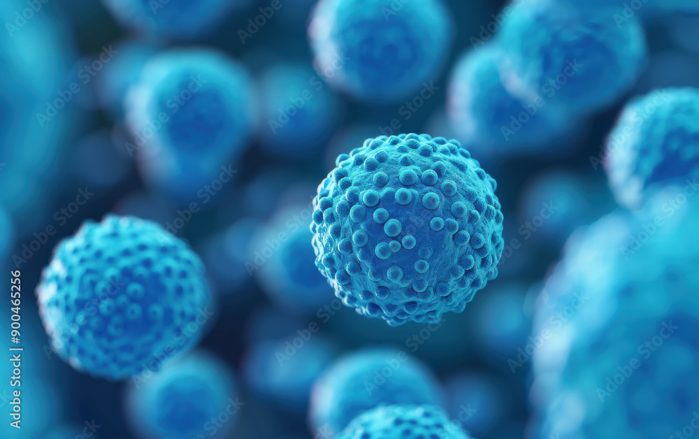 Poster microscopic view of blue cells. this abstract image showcases intricate cell structures, ideal for s