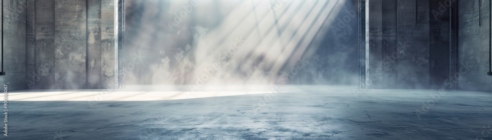 Poster mysterious atmospheric space with beams of light and fog creating a surreal and captivating environm