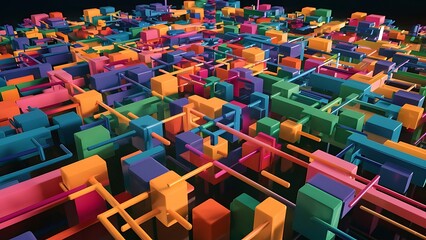 individuality of matching colored shapes each row with 3d render