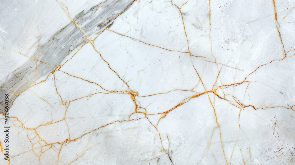 Poster high-resolution close-up of a white marble surface with intricate gold veining, creating an elegant 