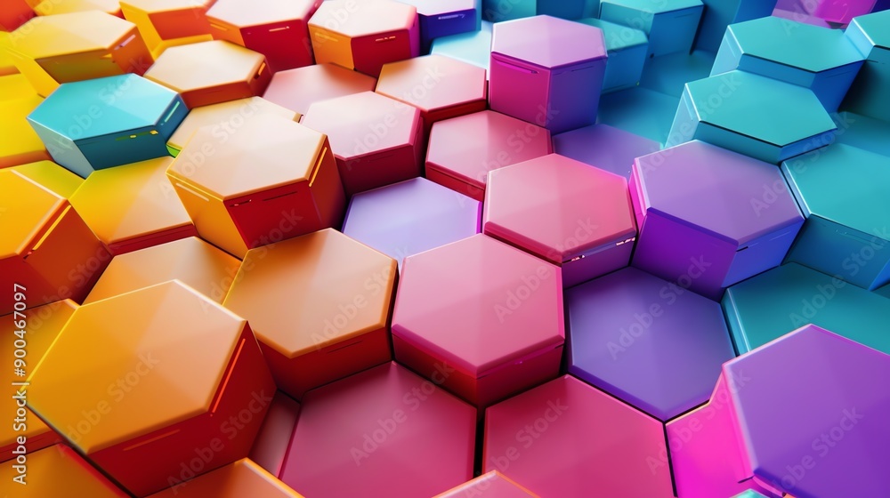 Fototapete abstract background with colorful hexagons in a 3d honeycomb pattern.