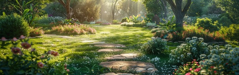 Tranquil Garden Oasis Bursting with Colorful Flowers