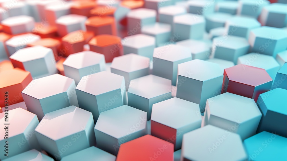 Fototapete a 3d rendering of a pattern of hexagons in white and red.