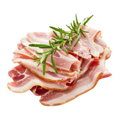 Obraz premium Fresh Bacon Slices On Isolated Background. Fat Unhealthy Food