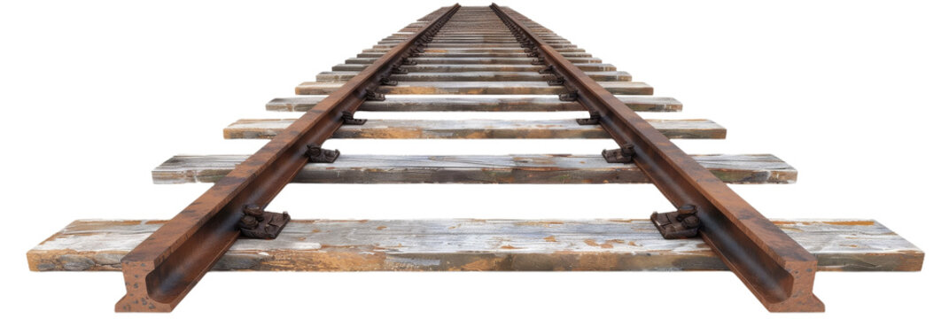 Railway Tracks Extending Into the Distance On Isolated Background