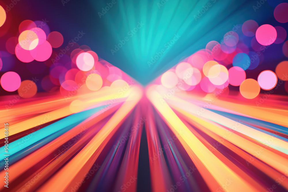 Poster colorful abstract background with dynamic bokeh lights blended with vibrant streaks, creating a sens