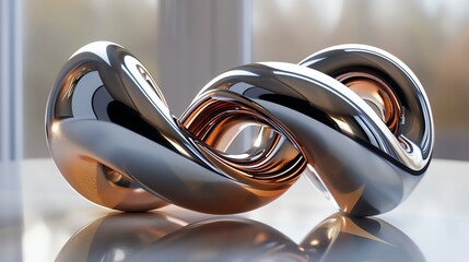 A shiny, reflective, metallic abstract shape.