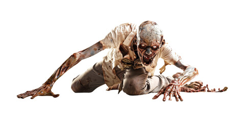 Obraz premium Zombie Terrifying Crawling for Halloween Horror On Isolated Background. 