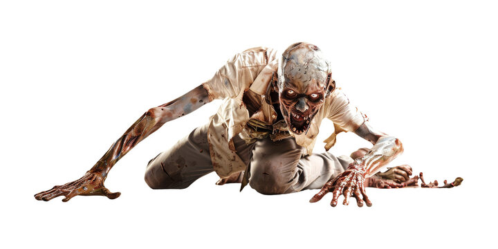 Zombie Terrifying Crawling for Halloween Horror On Isolated Background.
