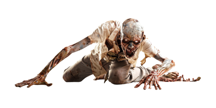 Zombie Terrifying Crawling for Halloween Horror On Isolated Background.
