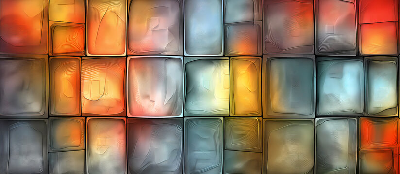 Abstract background in a stained-glass style with translucent and colorful rectangular shapes