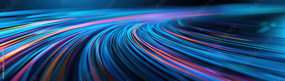 Poster dynamic abstract light trails with vibrant colors creating a sense of motion and speed in a futurist