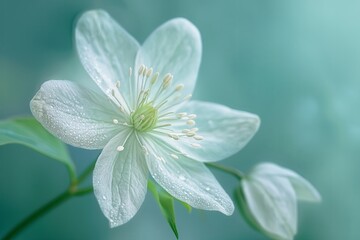 Fototapeta premium A photography of a delicate flower containing green leaves. soft colours