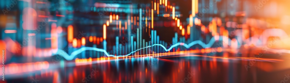 Poster vibrant financial graph showcasing market trends with colorful data visualizations and dynamic fluct