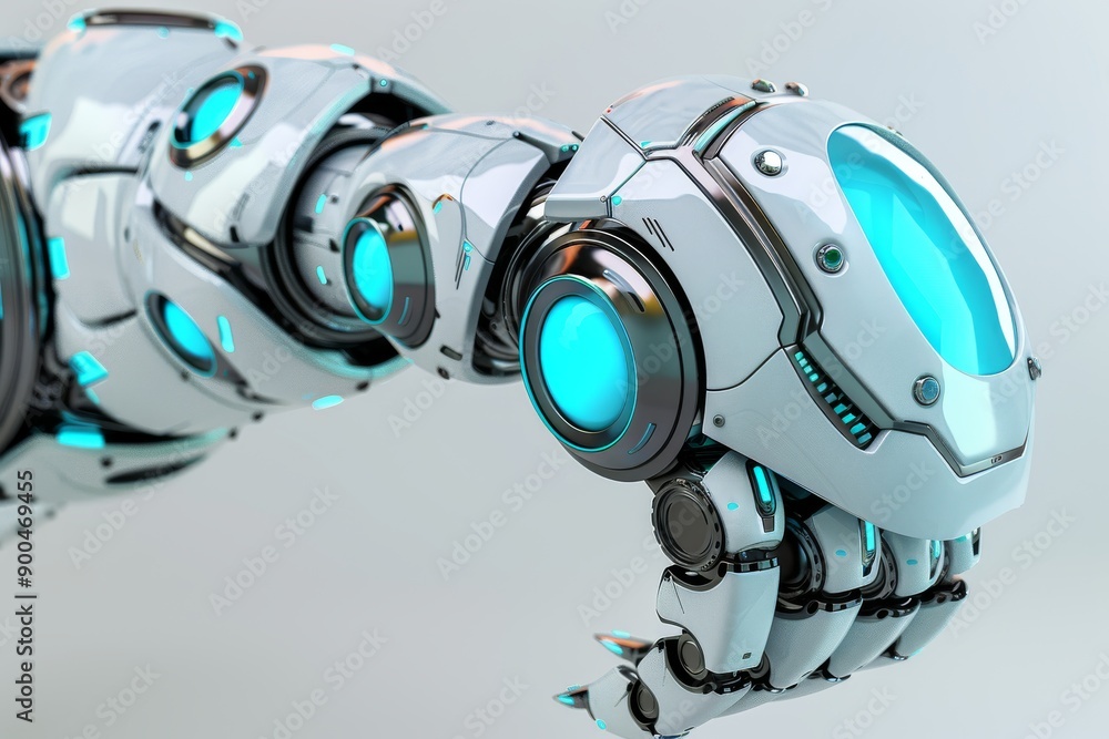 Poster close up of a robotic arm with glowing blue lights symbolizing advanced technology and precision eng
